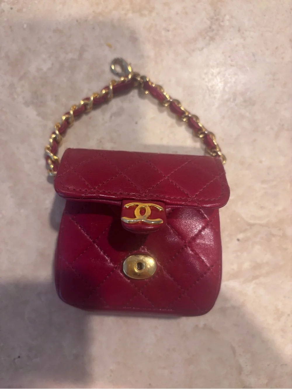 CHANEL MICRO Quilted Lambskin Flap Bag in Crimson Red